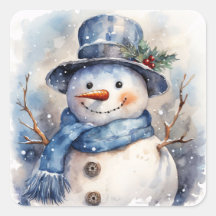 Aquarelle Joyeux bonhomme de neige en hiver