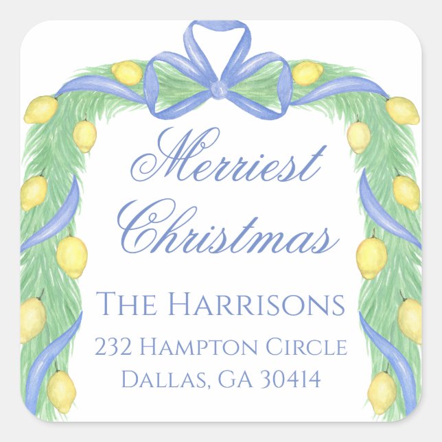 Sticker Carré Aquarelle Joyeux Noël Garland Vintage (Devant)