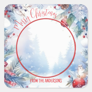 Sticker Carré Aquarelle Joyeux Noël Photo de la frontière d'hive