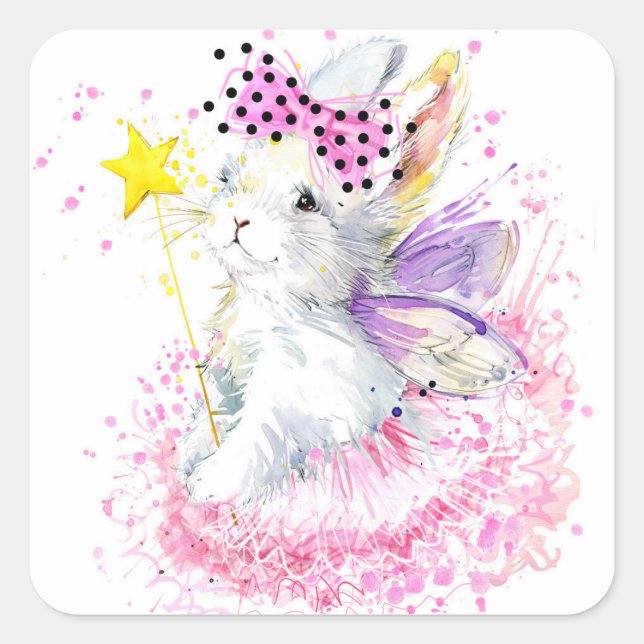 Sticker Carré Aquarelle Lapin Fairy (Devant)