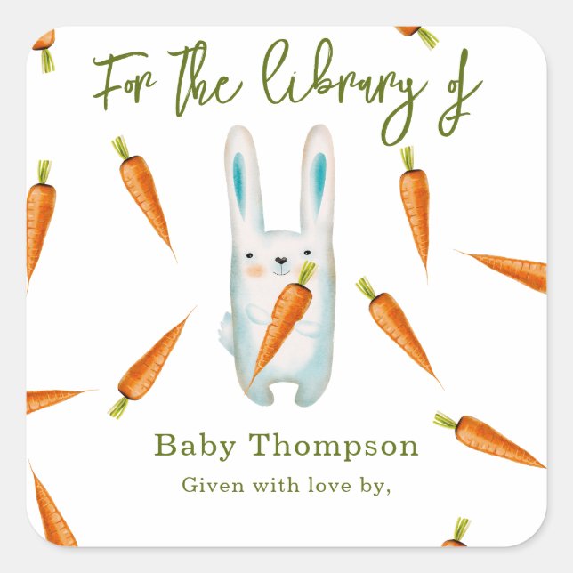 Sticker Carré Aquarelle lapin - pour la bibliothèque de (Devant)
