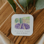 Sticker Carré Aquarelle Lavender Champs Merci Favoriser<br><div class="desc">Modernes et chics,  ces autocollants Mercis privilégient sont dotés de polices chic associées à une belle aquarelle de champs de lavande en Provence,  France. Suite de mariage complète correspondante disponible.</div>