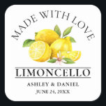 Sticker Carré Aquarelle Lemons Love Mariage Limoncello<br><div class="desc">Élégant Aquarelle Citrons de mariage Limoncello fait maison - Fabriqué avec amour</div>