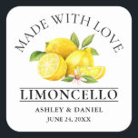 Sticker Carré Aquarelle Lemons Love Mariage Limoncello<br><div class="desc">Élégant Aquarelle Citrons de mariage Limoncello fait maison - Fabriqué avec amour</div>