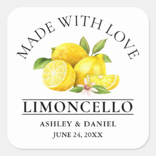Sticker Carré Aquarelle Lemons Love Mariage Limoncello