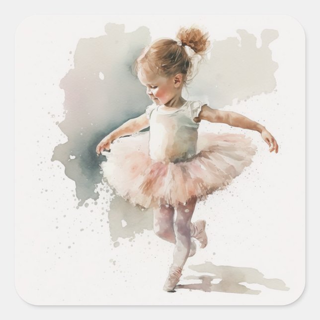 Sticker Carré Aquarelle Little Ballerina (Devant)