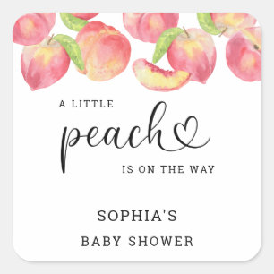 Sticker Carré Aquarelle Little peach arrive bientôt shower bébé