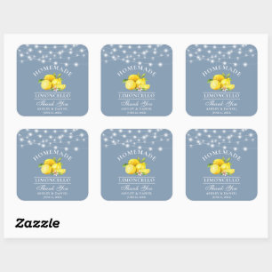Sticker Carré Aquarelle Luminaires de citrons Dusty Blue Limonce