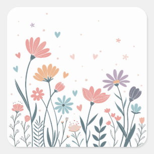 Sticker Carré Aquarelle lunaire florale