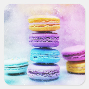 Sticker Carré Aquarelle Macaron Aliments Abstrait