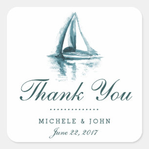 Sticker Carré Aquarelle Mariage bateau Merci favorise les autoco
