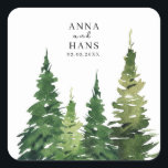 Sticker Carré Aquarelle Mariage festif Arbre de Noël<br><div class="desc">Capturez l'essence de la saison des fêtes avec de beaux sapins de Noël aquarellés. Ces élégants arbres peints à la main sont ornés de délicats flocons de neige et de lumières scintillantes, évoquant une atmosphère d'hiver cosy et magique. Les couleurs douces et fluides des aquarelles créent un décor serein, tandis...</div>