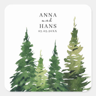 Sticker Carré Aquarelle Mariage festif Arbre de Noël