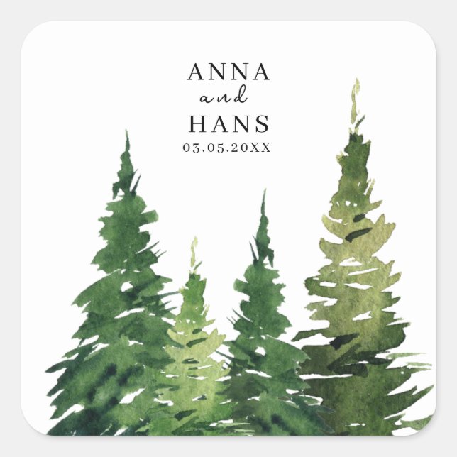 Sticker Carré Aquarelle Mariage festif Arbre de Noël (Devant)