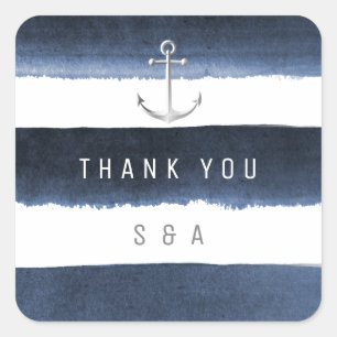 Sticker Carré Aquarelle marine rayures ancre mariage plage