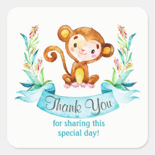 Sticker Carré Aquarelle Merci de singe