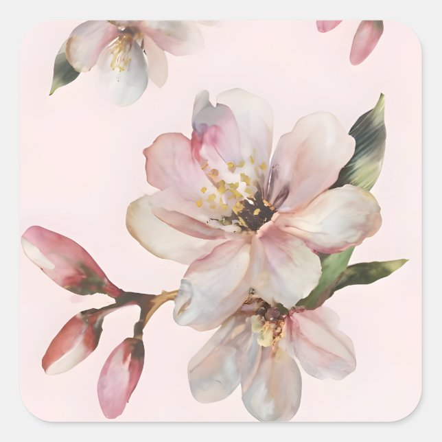 Sticker Carré Aquarelle métallique Sakura (Devant)