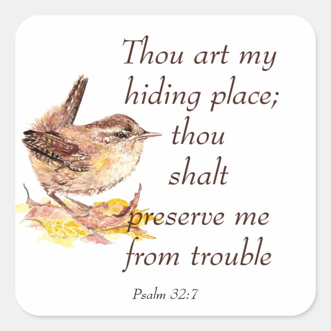 Sticker Carré Aquarelle mignonne Oiseau Wren Bible Écriture Ps 3 (Devant)