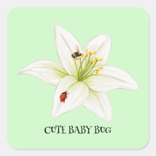 Sticker Carré Aquarelle mignonne pour enfants Abeille sur lys Fl