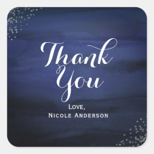 Sticker Carré Aquarelle moderne Blue Silver Confetti Party Favor