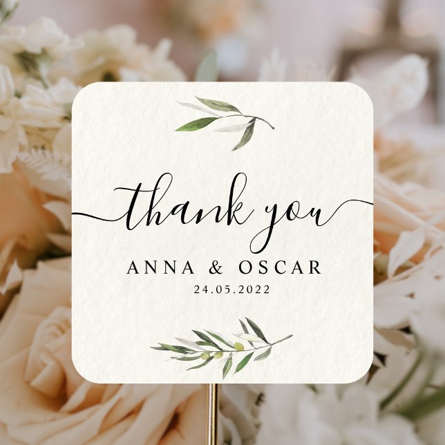 Sticker Carré Aquarelle moderne Branche d'olive verte (Créateur téléchargé)