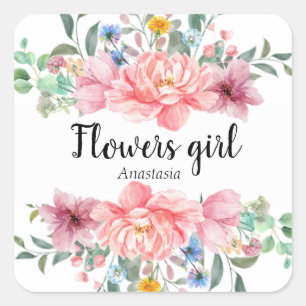 Sticker Carré Aquarelle moderne Fleurs roses