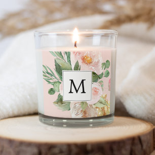 Sticker Carré Aquarelle moderne Fleurs roses Monogrammes