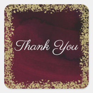 Sticker Carré Aquarelle moderne Moody Maroon & Gold Mariage