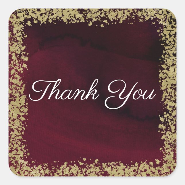 Sticker Carré Aquarelle moderne Moody Maroon & Gold Mariage (Devant)