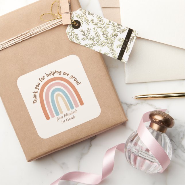 Sticker Carré Aquarelle moderne Rainbow Teacher Merci (Cadeaux)