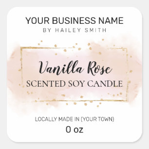 Sticker Carré Aquarelle moderne rose blanc parfumé Soy Candle Sq