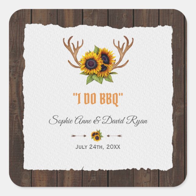 Sticker Carré Aquarelle moderne Sunflowers Antlers Wood I DO BBQ (Devant)