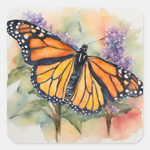 Sticker Carré Aquarelle Monarch Papillon Imprimer