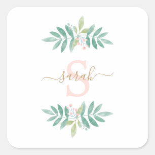 Sticker Carré Aquarelle Monogramme floral