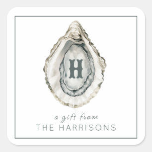 Sticker Carré Aquarelle Monogramme Huître côtière