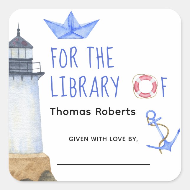 Sticker Carré Aquarelle nautique - baby shower (Devant)