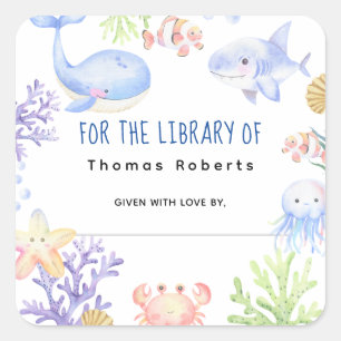 Sticker Carré Aquarelle nautique - baby shower