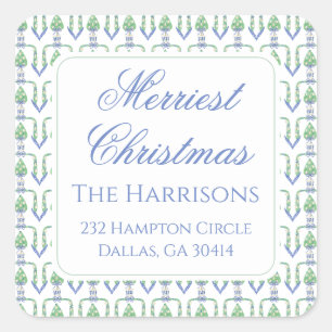 Sticker Carré Aquarelle Noël Garland Bedford Stockings