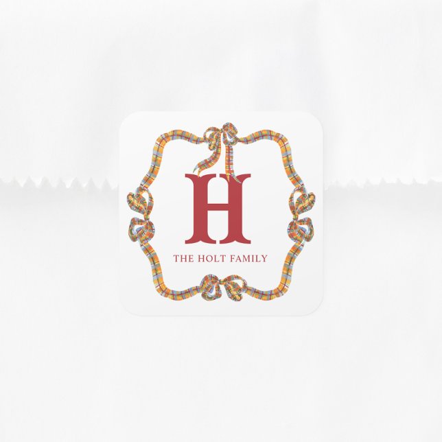 Sticker Carré Aquarelle Noël Plaid Bow Garland Cadeau (Créateur téléchargé)