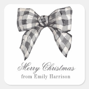 Sticker Carré Aquarelle noir et blanc Buffalo Plaid Bow