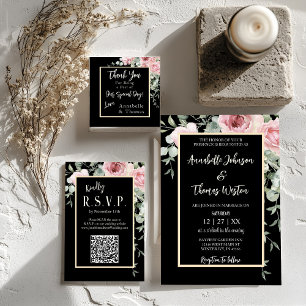 Sticker Carré Aquarelle noire rose Mariage