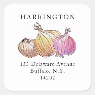 Sticker Carré Aquarelle Onions unique Adresse de retour à main