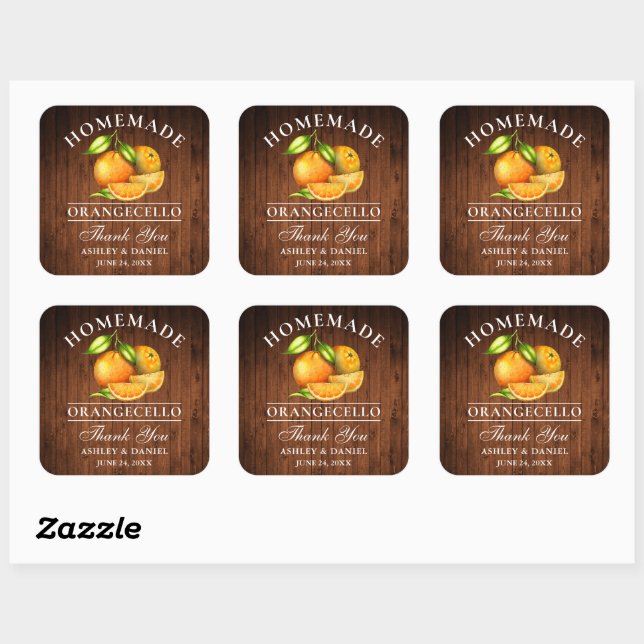 Sticker Carré Aquarelle Oranges Bois Orangecello Mariage (Feuille)