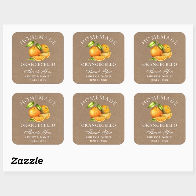 Sticker Carré Aquarelle Oranges Orangecello Mariage Kraft (Feuille)