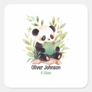 Sticker Carré Aquarelle Panda Lire Un Nom De Livre