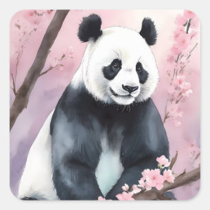 Sticker Carré Aquarelle Peinture Panda Ours