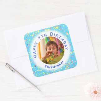 Sticker Carré Aquarelle photo d'anniversaire personnalisable
