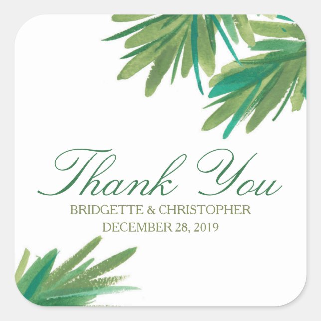 Sticker Carré Aquarelle Pine Woods | MERCI MARIAGE (Devant)