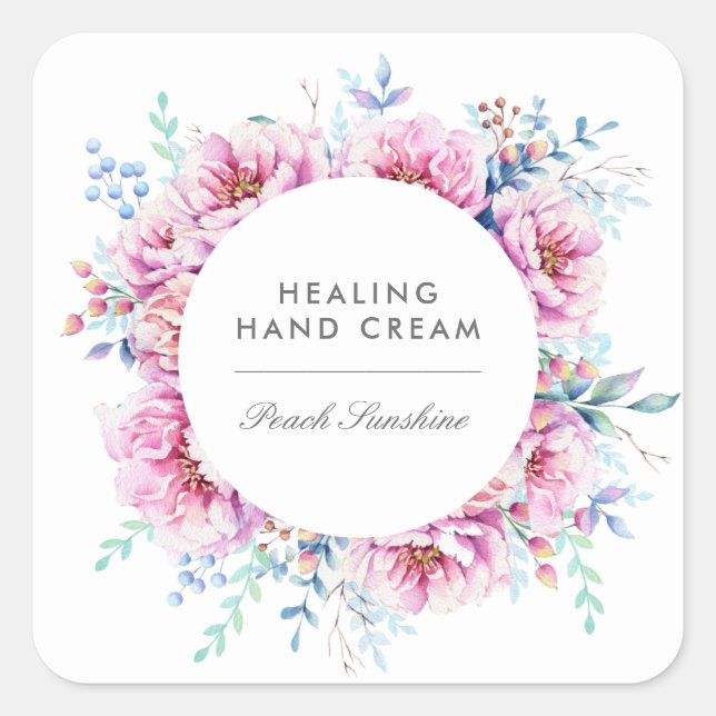 Sticker Carré Aquarelle Pink Peonies Produit Entreprise (Devant)