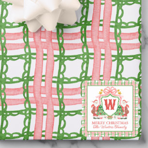 Sticker Carré Aquarelle Plaid Père Noël Monogram Crest Cadeau